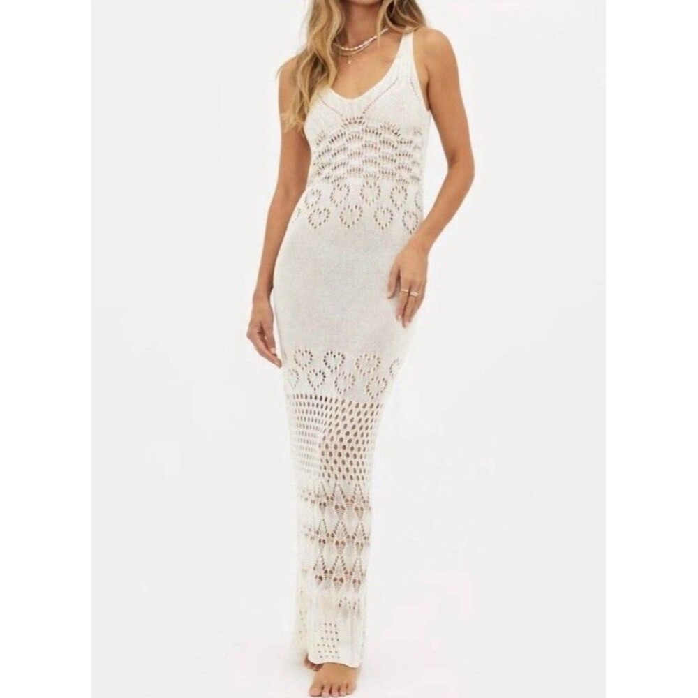 Beach Riot Tracy Dress Ivory Crochet Knit Maxi Tank Sleeveless Coverup Sz XS